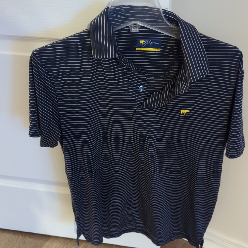 Navy Striped Men's Stretch Polo Shirt- Size Small